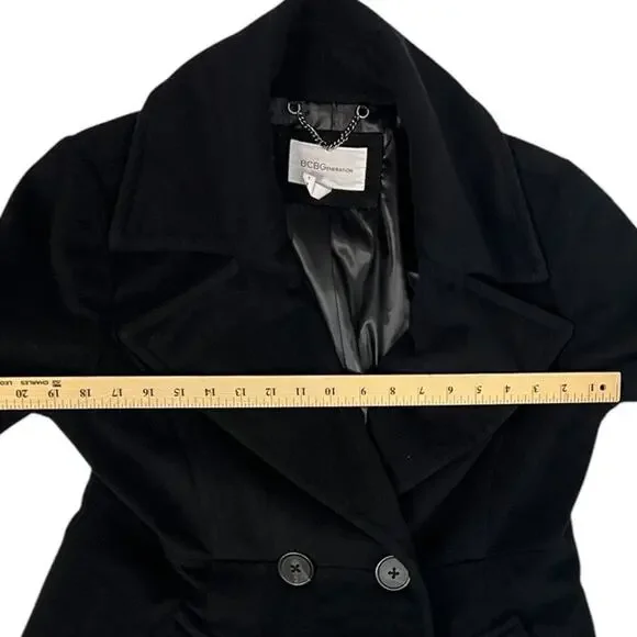 BCBGeneration Classic Black Wool Blend Winter Pea Coat SZ LARGE - Picture 12 of 14